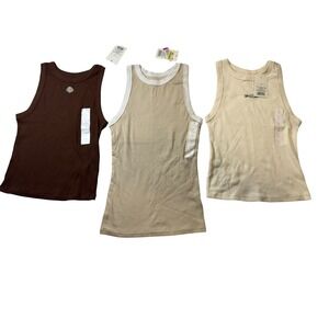 ANewDay Womens Tank Tops Set 3 Basic Ribbed Knit Sleeveless Shirts Size S
